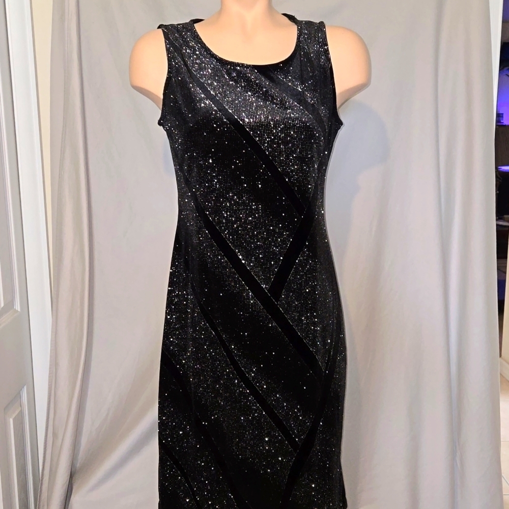 Black and silver glitter stretch formal dress